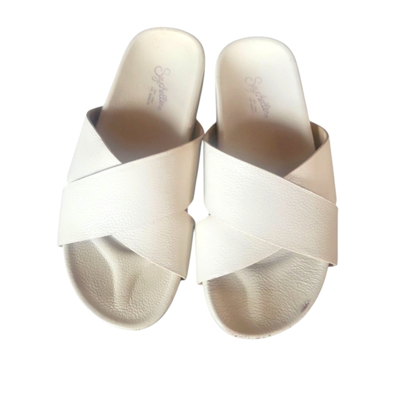 Seychelles Women's Lighthearted Leather Criss Cross Band Cream Slide Sandals 8 - Picture 1 of 9